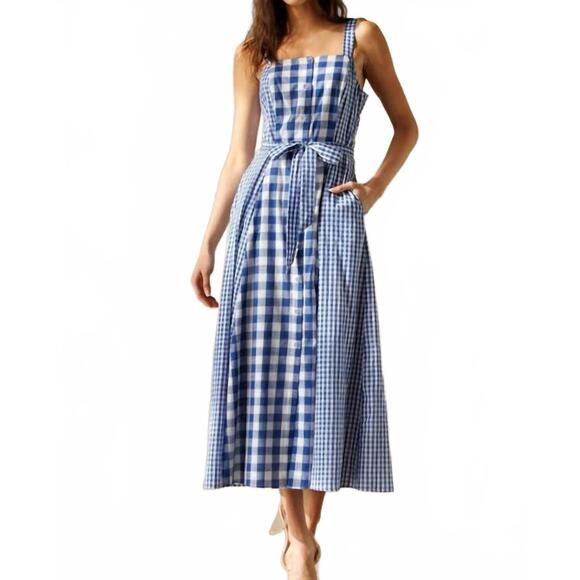 STORIA Dresses & Skirts - Storia Blue and White Gingham Midi Dress